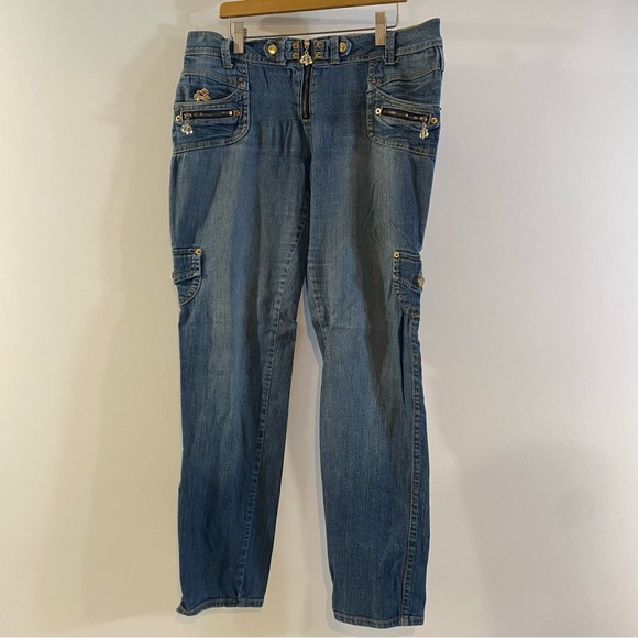 House Of Dereon Denim Cropped Embellished Cotton Blue Jeans Size 9/10 - Picture 1 of 9